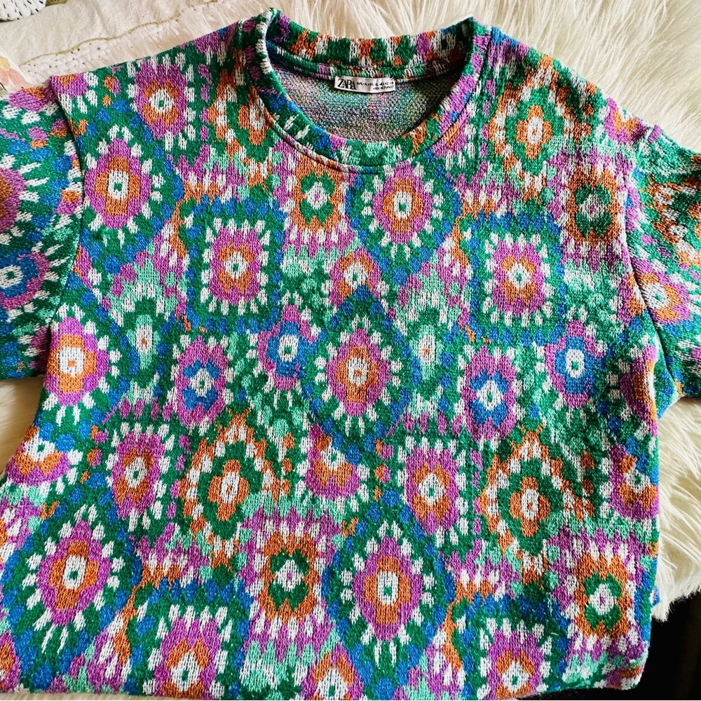 Zara Multicolor Crew Neck Sweater